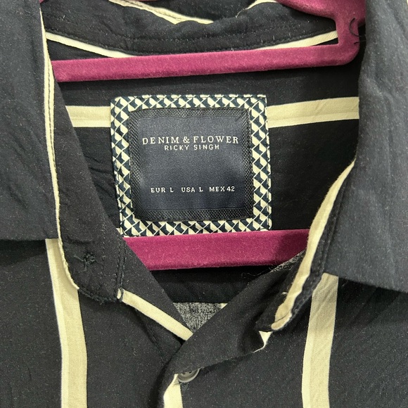 Navy blue and white striped short sleeve button up - Picture 2 of 3